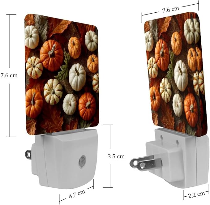 Thanksgiving Orange and White Pumpkins a (1) LED Night Light Plug-in, Dusk to Dawn Sensor, Energy Efficient, Ideal for Home Office Bedroom, Bathroom, Nursery, Hallway, Kitchen, 2 Pack