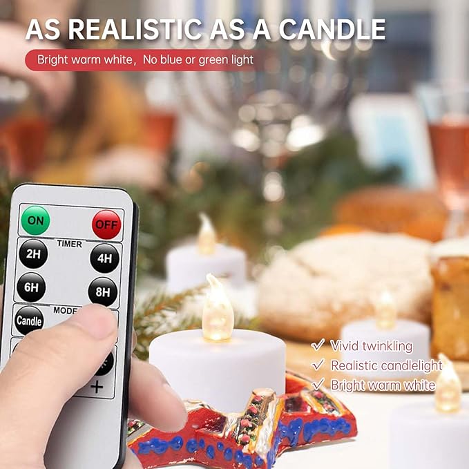 LED Tea Lights with Remote Control: Battery Operated Bulk Realistic and Bright Flickering Long Lasting 400+Hours Flameless Candles for Home Decor Holiday Wedding Party (24Pack, WarmWhite)