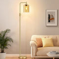 【Upgraded】Gold Dimmable Floor Lamp for Living Room with Amber Glass Lampshade, Glass Modern Floor Lamp with 900LM Bulb Included, Bright Standing Tall Lamp for Bedroom, Office, Reading Room, Corner