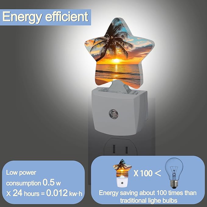 Tropical Palm Trees Nightlight,Sunset Beach Star Night Lights Plug into Wall Decorations for Bedroom Bathroom,Dusk to Dawn Sensor Kitchen Hallway Stairs Energy Efficient Desk Lamp