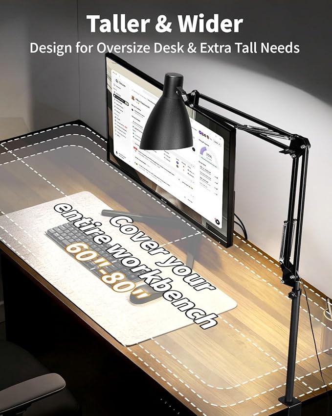 Led Desk Lamp for Home Office - Adjustable Gooseneck Table Stand with Clamp 5 Color Modes and 10 Brightness for Architect Puzzle Light Reading Craft Computer Work Study Sewing(Extra Tall Black)