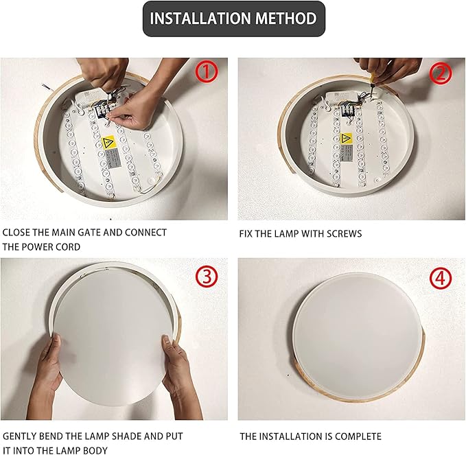 Wood LED Flush Mount Ceiling Light, 4500K Modern Round Close to Ceiling Light Fixtures, 12 Inch Minimalist Black Ceiling Lamp, Low Profile Ceiling Lights for Bedroom, Kitchen, Laundry