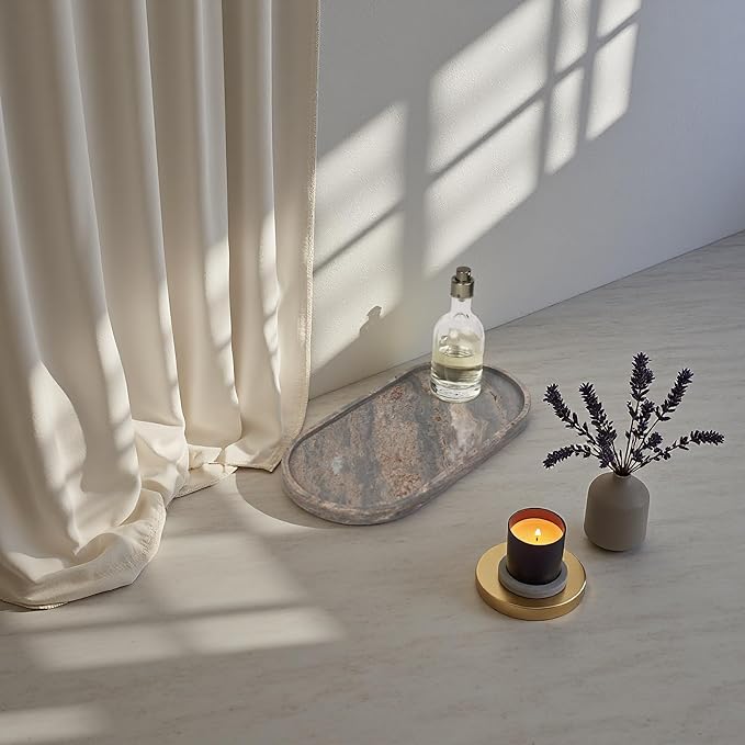 Marble Vanity Tray Organizer - 9.8"x5" Italy Natural Stone Decorative Tray，Jewelry, Perfume & Candle Display Tray，Bathroom Vanity, Dresser Top, Nightstand Decor