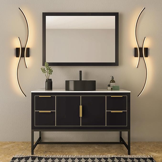 CANEOE Modern Led Wall Light, 39inch Black Indoor Led Wall Sconce Lighting, Bathroom Vanity Light Fixtures Over Mirror for Living Room Hallway Bedroom Bedside Wall Lamp (Warm White, 3000K)