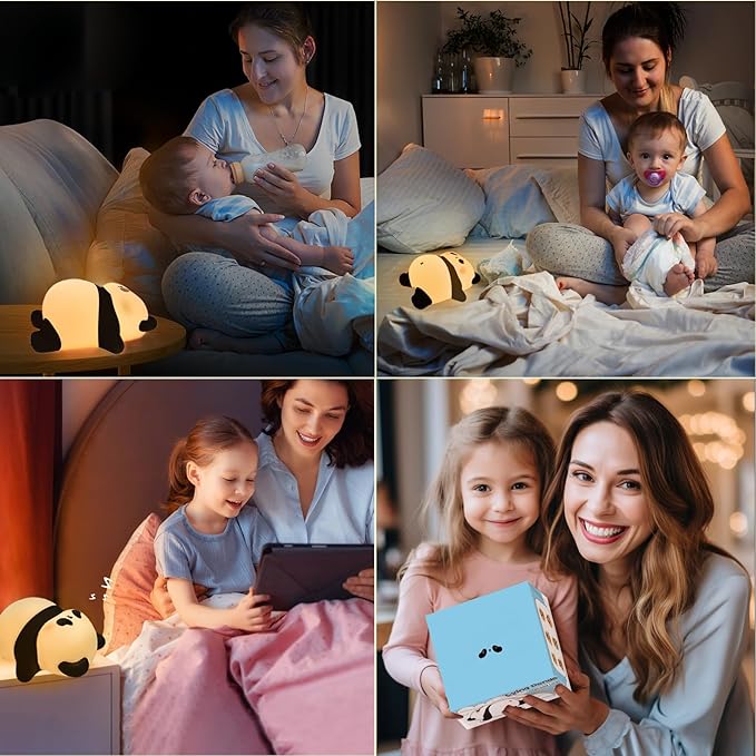 Rechargeable Cute Panda Night Light, 3 Level Dimmable Nursery Nightlight with Timer, Silicone Light Cute Animal Night Lamp for Breastfeeding Toddler Baby Kids Decor, Squishy Lamps Holiday Panda Gifts
