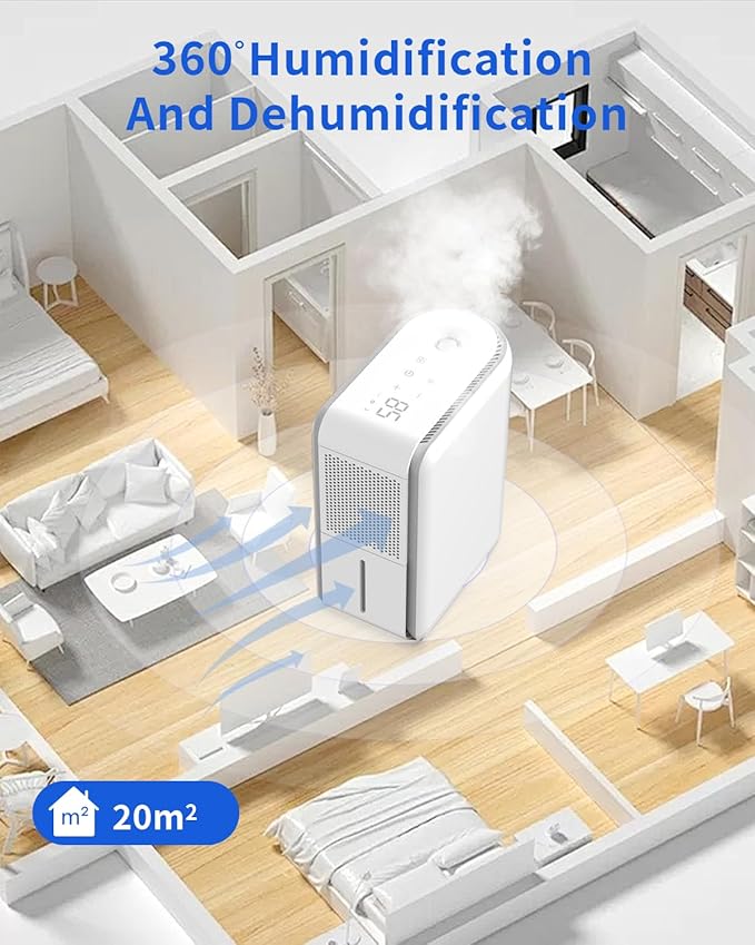 3 in 1 Dehumidifier, Humidifier & Aroma Diffuser with Air Combo One - 39Oz, Small Auto Purifier Humidity Control Quiet 27db Multifuctional Colorful Mist,for Bedroom/Bathroom/Bome/Basement(350 sq.ft)