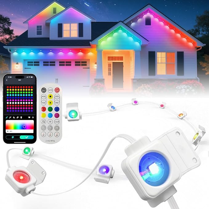 Smart Permanent Outdoor Lights, 200FT 120LEDs Color Changing RGB IC Wall Lights, APP & Remote Control, Music Sync, Dynamic Lighting for House, Living Room, Ceiling, Eave Party Xmas Decor
