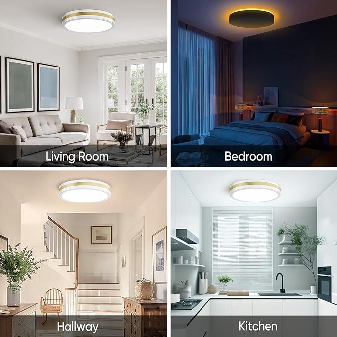 18 Inch Flush Mount Modern White Gold LED Ceiling Light with Night Light, 5CCT 45W 4500LM 2700K-6500K Adjustable, Dimmable Light Fixture for Bedroom Hallway, ETL
