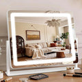 Vanity Mirror with Lights 22"×17", Large LED Makeup Mirror with Light, Smart Touch with 3-Color Lighting, Dimmable, 360° Rotation, HD Desk Mirror, Vanity Mirror Tabletop (White)