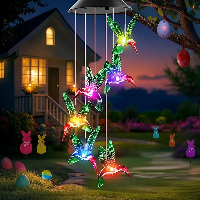 Mom Grandma Nana Wife Sister Gifts for Mothers Day, Easter Mother Birthday Gardening Hummingbird Gifts for Women, Winzwon Wind Chimes Solar Lights Outdoor Decor for Garden Patio Yard Porch