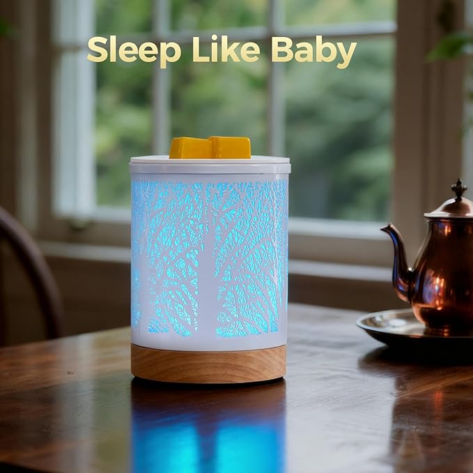 Fragrance Wax Melts Warmer with 7 Colors LED Changing Light Scent Oil Candle Warmer for Home Office-White Wooden Tree