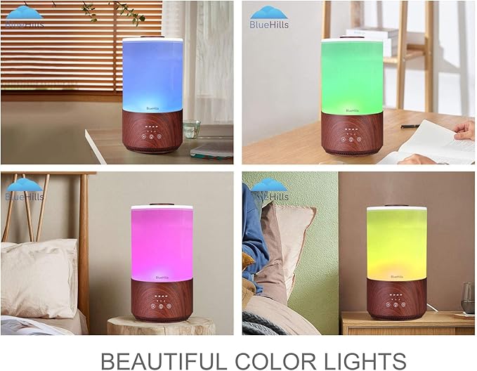 BlueHills Premium Set of Two Large 3000 ML and 4000 ML XL Essential Oil Diffusers Humidifier Combo for Large Room Home with Décor LED Lights Great Gift – Value Pack of Dark Wood Grain.