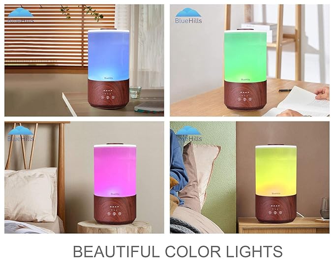 BlueHills Premium Large 4000 ML, 2000 ML, and 3000 ML XL Essential Oil Diffusers Humidifier Combo Set of 3 for Large Room Home with Décor LED Lights Great Gift –Dark Wood Grain and White Diffuser.