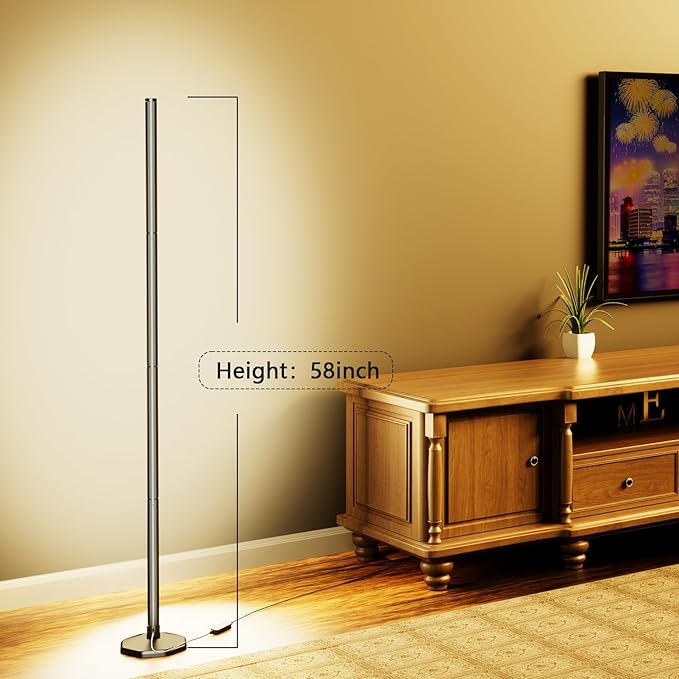 2400 Lumen LED Corner Floor Lamp with APP Control for Pet Rooms, Living Rooms, Bedrooms and Game Rooms, Office Lighting, Removable, Easy to Install Lighting (58-inch)