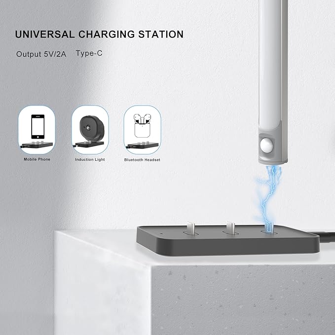 Black Motion Sensor Light Charging Station Multi-Device Charging Station Charging Three LED Lights at The Same Time Saves Time Space and More Convenient.