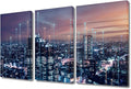 TUMOVO 3 Panel Modern City with Wireless Network Connection Canvas Wall Art Abstract Futuristic PCB Pattern Pictures Wall Decor for Living Room Framed Ready to Hang (36" Wx24 H)