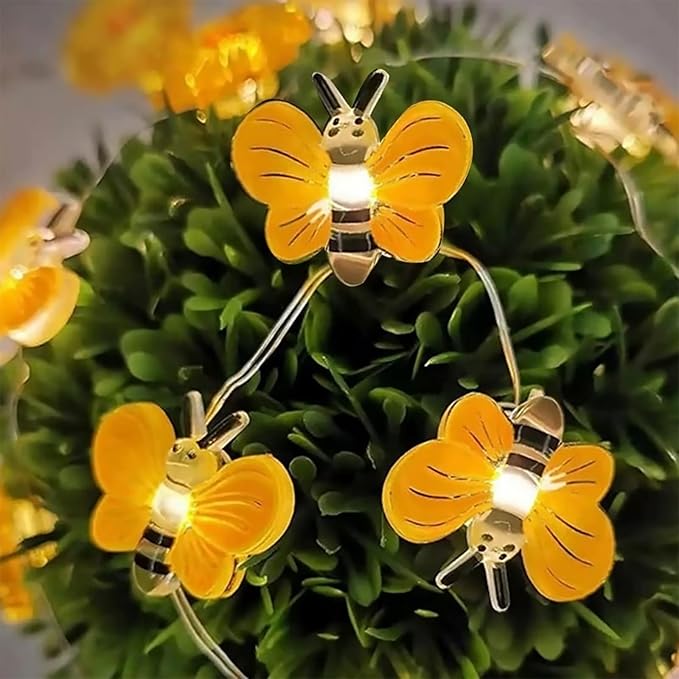 Honey Bee Fairy String Lights，Waterproof Bee Decorative Lights 10FT 30 LED Battery Operated Bee Lights Decor for Outdoor Indoor Party Wedding Garden