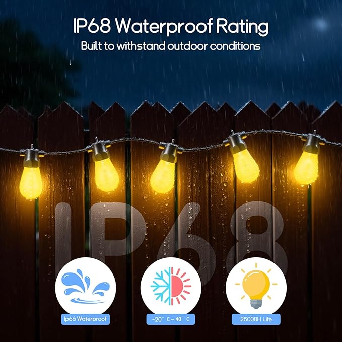 100ft Outdoor String Lights, RGBW Patio Lights with 30 LED Dimmable Bulbs, App & Remote Control, IP68 Waterproof,Shatterproof, Color Changing Lights for Backyard, Party Decor, 24V Safe Adapter