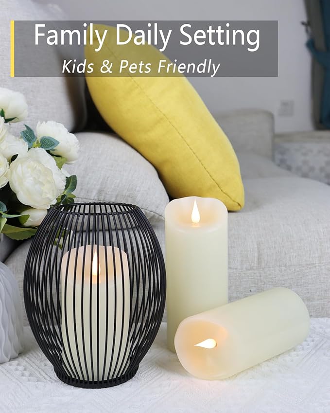 Flameless Candles Flickering 3D Moving Flame, Last 1000+ Hours Battery Operated Candles with Timer, Ivory Real Wax Electric LED Pillar Candles for Home Wedding Decoration | 3" x 5"