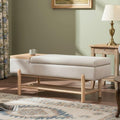 Modern Entryway Storage Bench, Upholstered Shoe Ottoman Bench, Flip-Top End of Bed Bench with Wood Shelf/Coffee Table for Living Room/Bedroom/Hallway/Under Window,46.5 Inches,Beige Linen