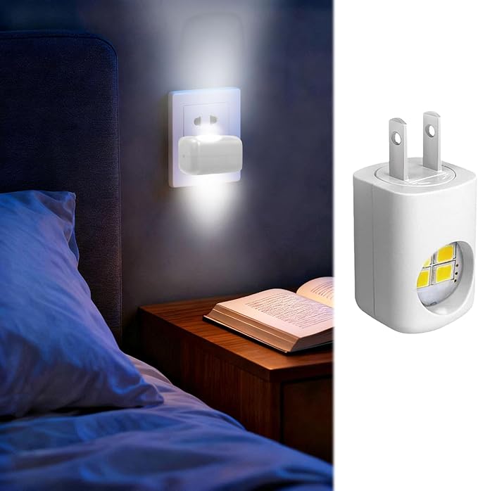 LED Wall Socket Night Light,Plug-in Night Light Motion Sensor,Mini Plug-in Energy Efficient Compact Nights Lamp Automatic Soft Warm White,360° Adjustable for Bedroom Bathroom Stairs Hallway (White)