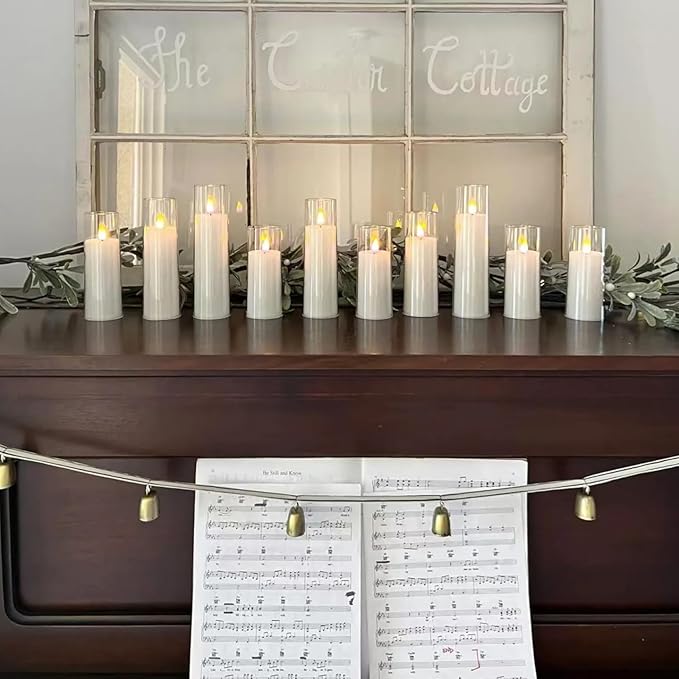 NICEME 5PCS Clear Glass LED Flameless Candles with Remote Timer, Flickering Battery Operated Pillar Candles Teardrop Flame Black Wick Romantic Real Wax Electric Votive Candles for Halloween Christmas