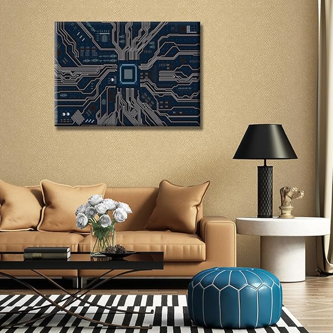Canvas Wall Art CPU Concept Wall Decorations for Living Room Posters and Prints Computer Chip Contemporary Home Decor Stretched Canvas Picture for Living Room Bedroom Home Office Decor 20X28 INCH