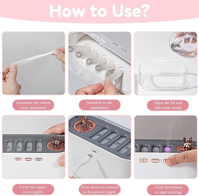 5 Nozzle Cool Mist Humidifier, Music-Sensing Humidifier Diffuser with 20 Color LED Light, 700ML Essential Oil Diffuse, Auto Shut-Off, Aroma Diffusers Humidifiers for Bedroom Home Office (Pink)