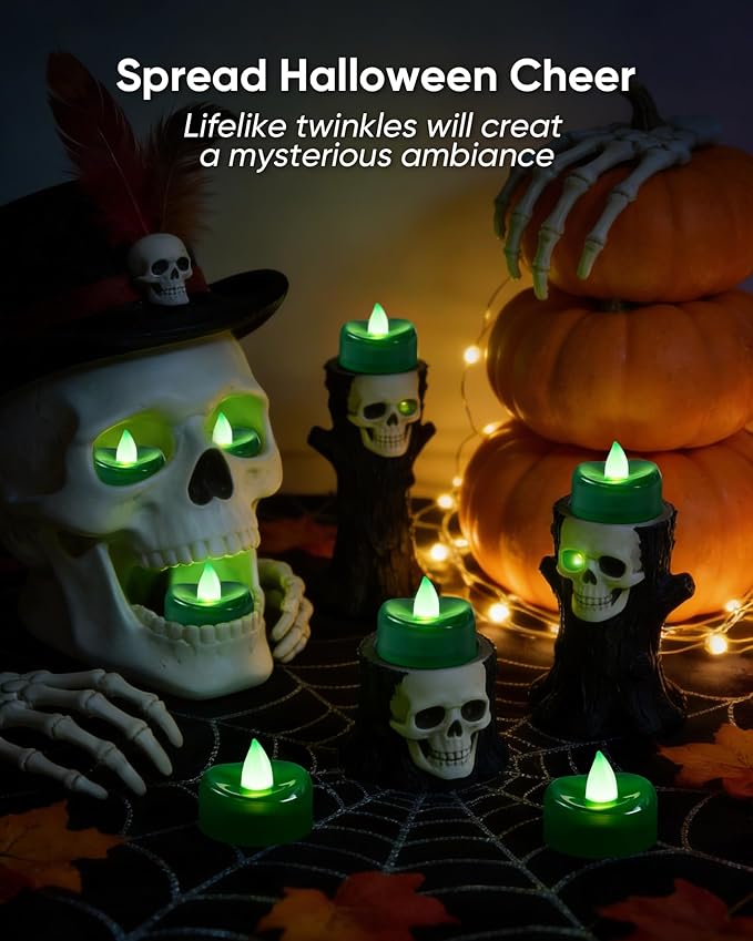 BEICHI Flameless Candles, Tea Lights Battery Operated, No Flickering Votive Candles LED Tea Lights for Halloween Christmas Wedding Home Decor (24 Pack, Green)