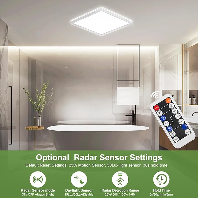 LEZOE 18W Motion Sensor LED Ceiling Light dimmable with Remote, 8.7Inch 1800lm 3000K/4000K/6500K Flush Mount Ceiling Lighting Fixture, Radar Sensor Lamp for Hallway Closet Laundry Porch Stair