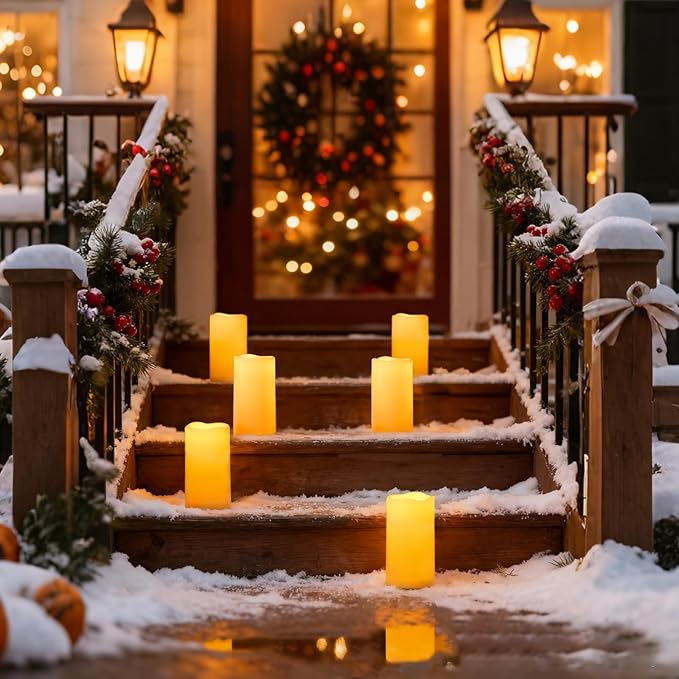 Amagic Outdoor Waterproof Flameless Candles with Timer, Battery Operated Candles with Remote Control, D3 x H4 5" 6" Electric LED Pillar Candle for Outside Patio, Garden, Indoor Decor, Ivory, Set of 3
