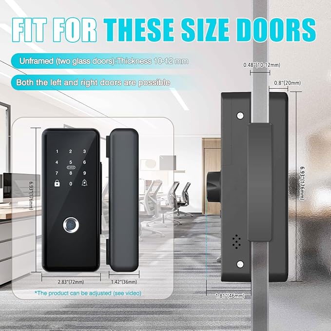 Sliding Swing Door Smart Lock for Glass Door Keyless Entry Digital Door Locks, Fingerprint/APP/Password/Card/Key Five in One WiFi Lock for Office,Home,Hotel,Apartment