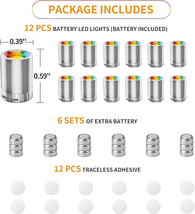 12 Pack Mini LED Lights, RGB Light Small LED Lights Battery Powered for Crafts, Tiny Miniature Spotlights, Wireless Dollhouse Lights for Displays, Party,Wedding,Halloween Decorations