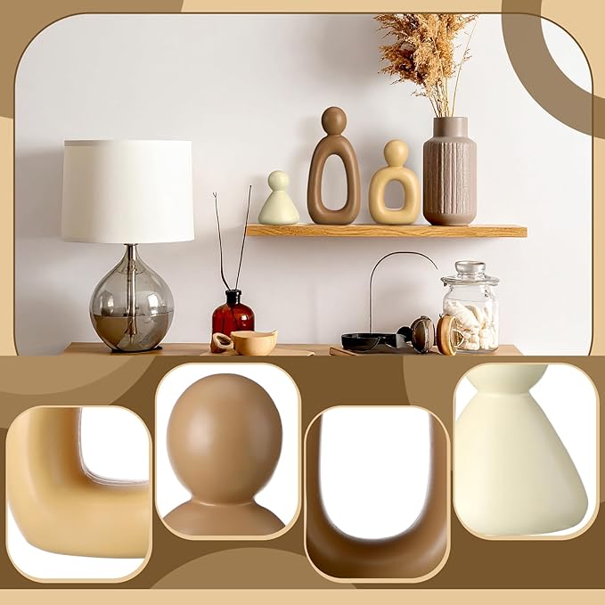 Youyole Abstract Family of 3 Figurines Sculpture Modern Home Decor Love Sculpture Home Decorative Accents Abstract Decorative Statue for Living Room Office Table Shelves Decorations (Warm Brown)