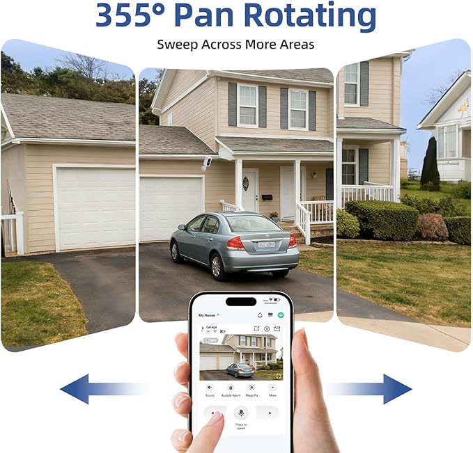 Security Cameras Wireless Outdoor 355° Pan Rotating 2K Color Night Vision Cameras for Home Security WiFi Battery Outdoor Camera Motion Detection 2-Way Talk IP65 Spotlight Siren SD/Cloud Storage