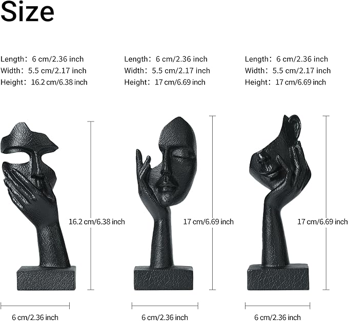Aris & Juno 3 Pcs Thinker Statue Set - Abstract Sculpture Home Decor for Living Room, Office Desktop, and Room Decor - Adorable Resin Figurines for Shelves, Coffee Tables and TV Stand, Gift for Women