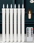 9.6" Flickering Flameless Taper Candles with Remote Timer, White LED CandleSticks, Box of 6 Long Battery Operated Candles for Window, Table, and Mantel Decor