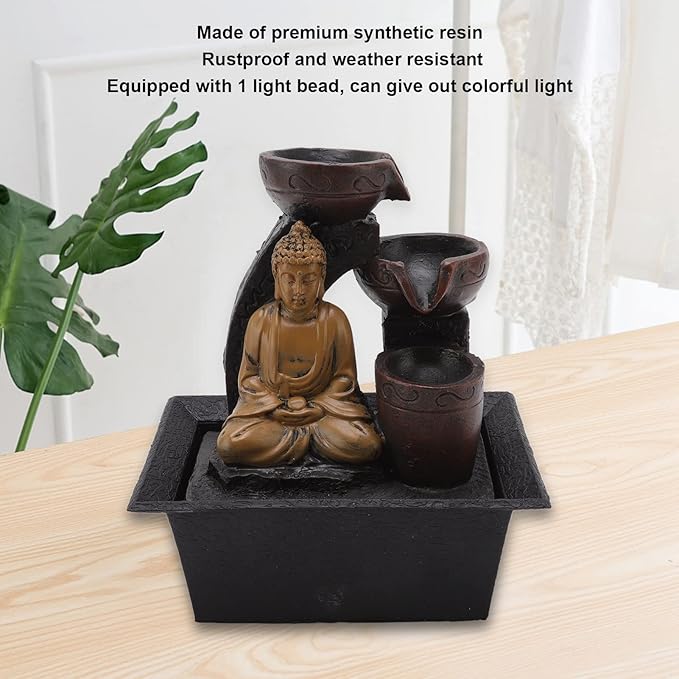 Buddha Water Flowing Synthetic Resin Waterfall Lights Home Office Desktop Serene Ambience Colorful Light Living Room Study Rustproof Weather Resistant