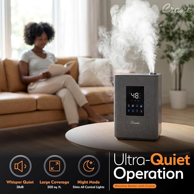 Crane 4.5L Warm and Cool Mist Humidifier, Top Fill Ultrasonic Humidifier for Large Room, Bedroom, Baby Nursery, Easy Clean, Humidifier with Essential Oil Tray, Humidifier with Humidistat & Remote