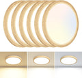 6PACK Flush Mount Ceiling Light Fixtures - 3000K-4000K-6500K & 100W Equivalent Flat Led Lights for Room Ceiling,7.5Inch Ultra Thin Round White Ceiling Lights for Bedroom,Kitchen,Bathroom (Wood