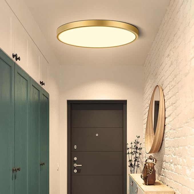 9Inch LED Flush Mount Ceiling Light Fixture, 18W(180W Equivalent), 1800LM, 3000K Warm White, IP40, Flat Modern LED Ceiling Lights for Bedrooms, Living Rooms, Bathrooms, Stairwells, etc.(Gold)