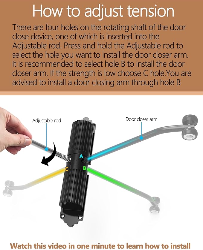 2 Pack Black Safety Spring Door Closers - Adjustable, Metal, Self Closing, Up to 140LB