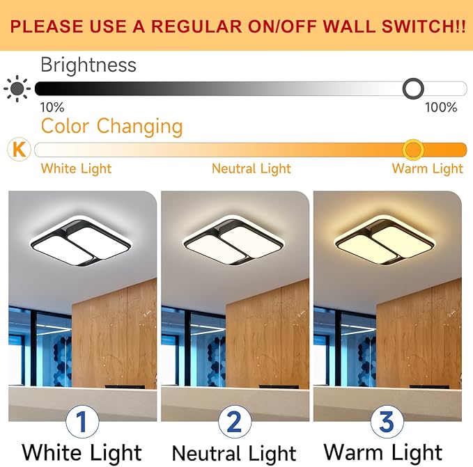 Modern LED Ceiling Light Fixture, 15.7 inch Dimmable Black Square Flush Mount Ceiling Lights with Remote, Bedroom Ceiling Lamp LED Chandelier for Kitchen Hallway Laundry Living Room, 60W