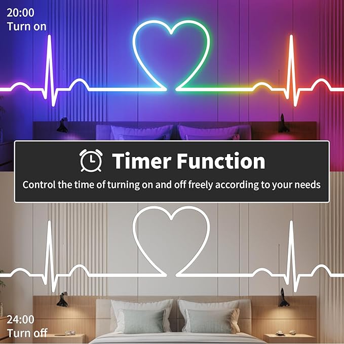 6.56FT/2M Smart IC USB Neon LED Strip Light, LED Light Strip with APP/Remote Control, Color Changing, Music Sync, Waterproof Flexible Lights Strip for Bedroom, TV Backlight, Ceiling Wall