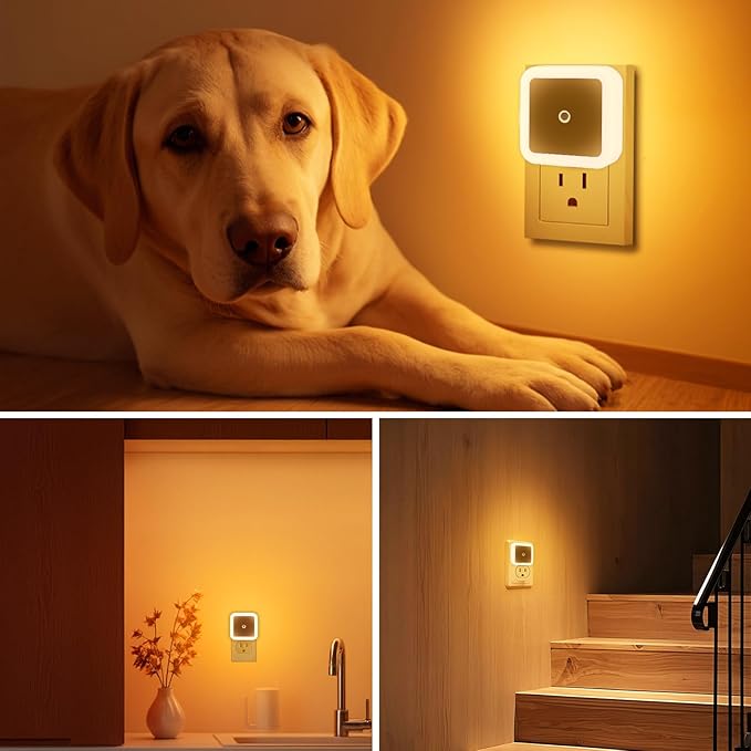 KINUR 6 Pack Night Light, LED Night Lights Plug into Wall with Dusk to Dawn sensors, Plug in Night Lights for Kids Room, Bedroom, Bathroom, Baby Nursery,Stair Lights, Hallway Light, Amber Color