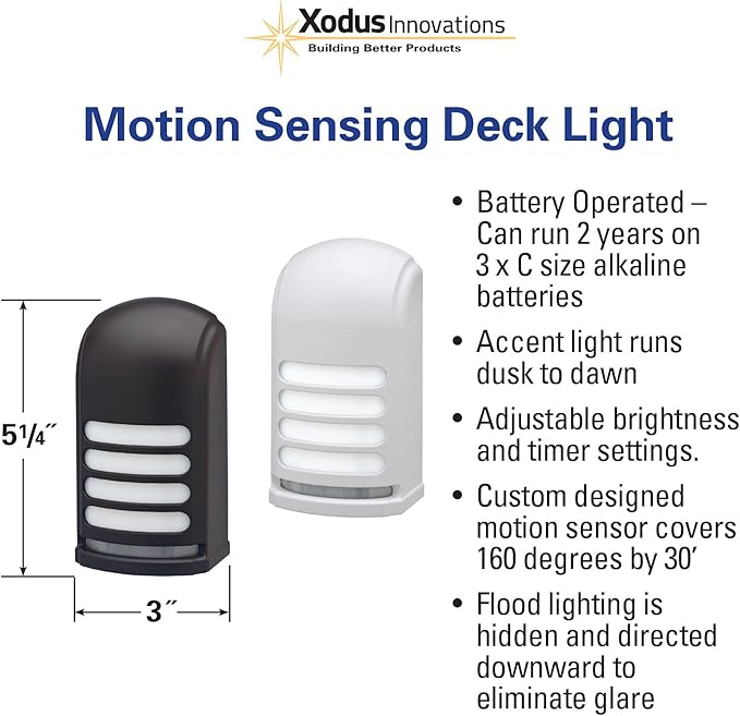 Xodus Innovations BL706 Battery Operated Motion Activated LED Deck and Stair Light, Outdoor or Indoor Use, Weather Resistant (White) Pack of 2