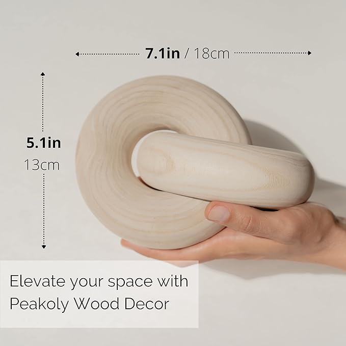 Wood Knot Decor Natural - Coffee Table Sculpture, Wood Chain Link Decor, Decorative Chain, Wooden Knot, Console Table Decoration Items, Shelf Decorations, Bookshelf Decorative Objects, Beige