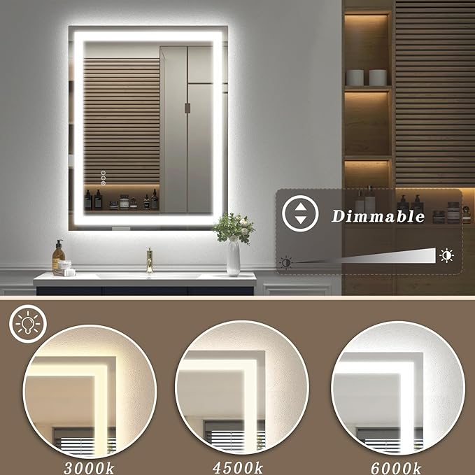 32x36 Lighted Mirror for Bathroom Wall, Smart Illuminated Vanity Mirror with Lights, Dimmable, Anti-Fog (Front Lights + Backlit)