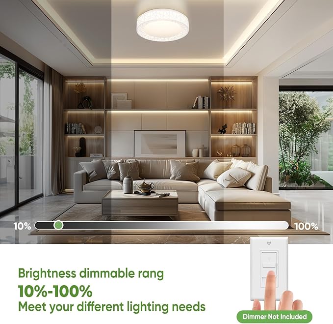 12 Inch Flush Mount Ceiling Light, Modern White LED Ceiling Light Fixture, 20W 1400LM 2700-6500K Adjustable, Dimmable Ceiling Lights for Bedroom, Kitchen, Hallway, Bathroom, ETL