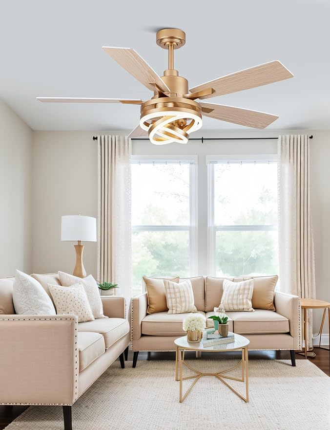 52" White Ceilling Fans with Lights Modern Chandelier Fan DC Motor Dimmable Led Fandelier Ceiling Fan with Light for Bedroom, Living Room